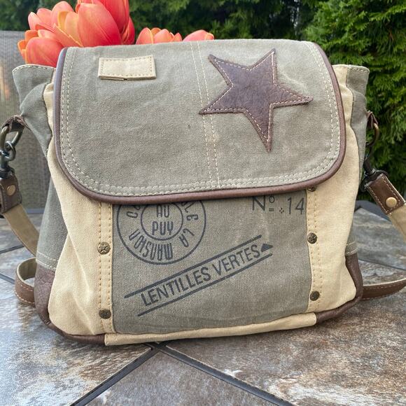 Myra Leather Star Shoulder Bag Upcycled Leather Military Cowgirl - Picture 1 of 14
